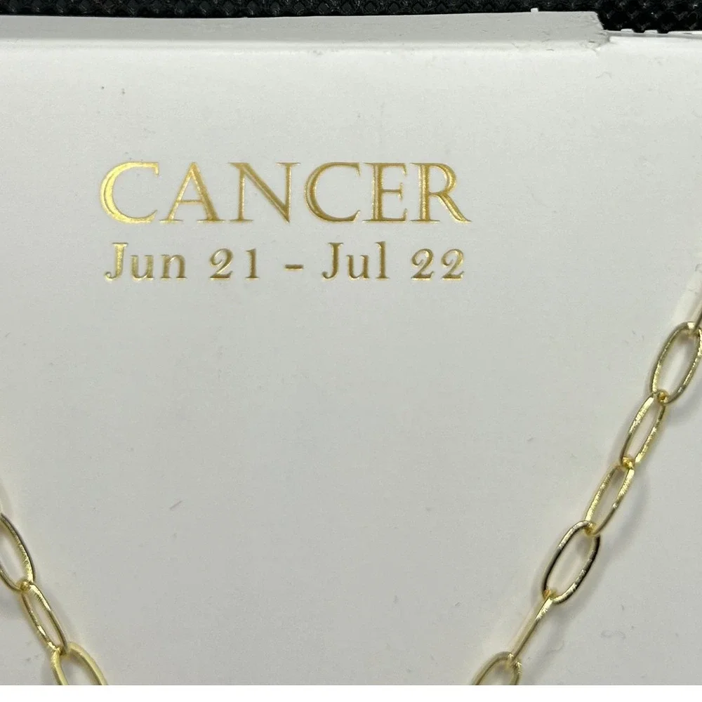 Zodiac Cancer Necklace‎ Goldtone Paperclip Link Chain Astrology Charm Pendant
